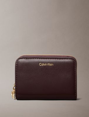 Leather Medium Zip Wallet, Fudge