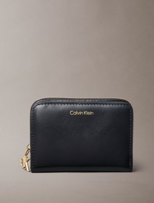 Leather Medium Zip Wallet, Black