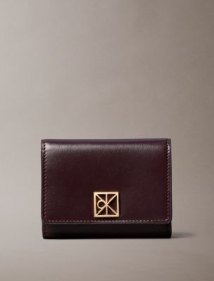 Monogram Logo Emblem Leather Trifold Wallet, Fudge