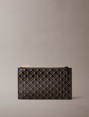 Allover Monogram Logo Top Zip Card Case, Black