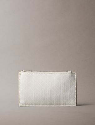 Allover Monogram Logo Top Zip Card Case, Lily White