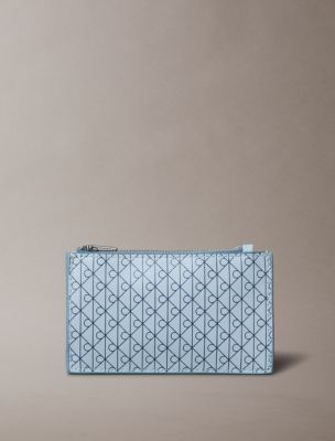 Allover Monogram Logo Top Zip Card Case, Palest Blue Aop