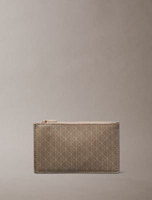 Allover Emblem Logo Top Zip Card Case, Desert Taupe Aop