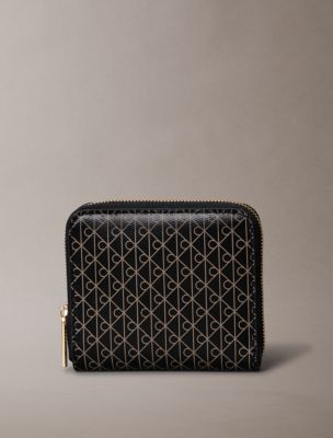 Allover Monogram Square Zip Wallet, Black