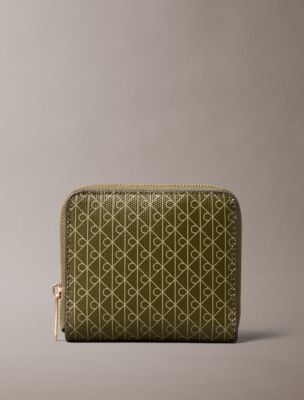 Allover Monogram Square Zip Wallet, Olive Night Seagrass Aop