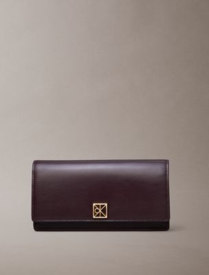 Monogram Logo Emblem Leather Bifold Wallet, Fudge