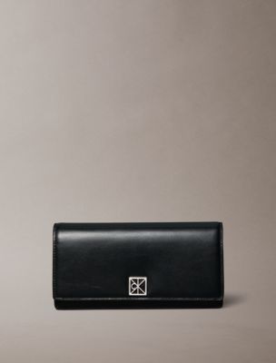 Monogram Logo Emblem Leather Bifold Wallet, Black