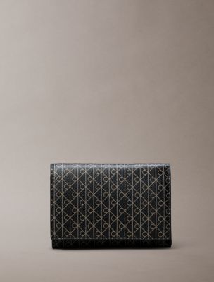Allover Emblem Logo Trifold Wallet, Black Aop