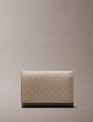 Allover Emblem Logo Trifold Wallet, Desert Taupe Aop