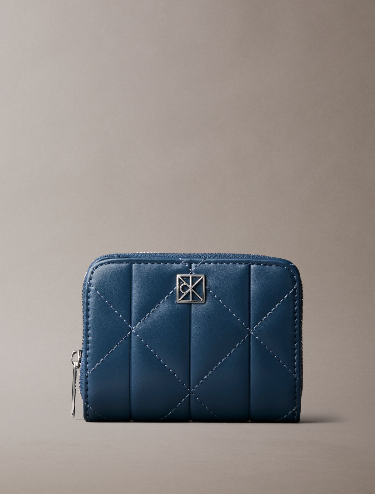 Quilted Emblem Logo Zip Flap Wallet