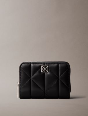 Quilted Emblem Logo Zip Flap Wallet, Black