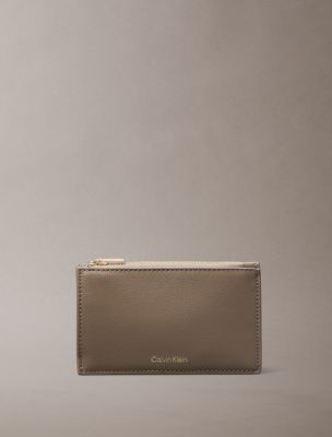 Foil Logo Double Zip Card Case, Desert Taupe