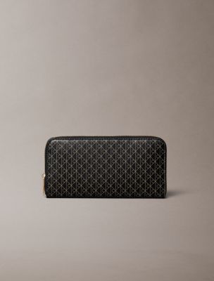 Emblem Logo Long Zip Wallet, Black Aop