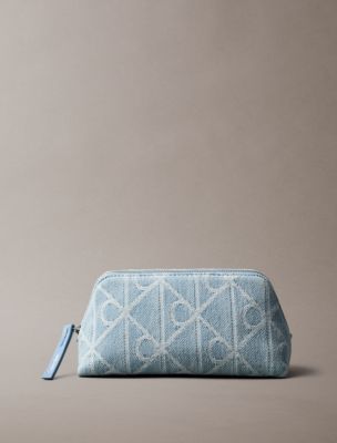 Allover Emblem Logo Denim Beauty Case, Denim Light Wash