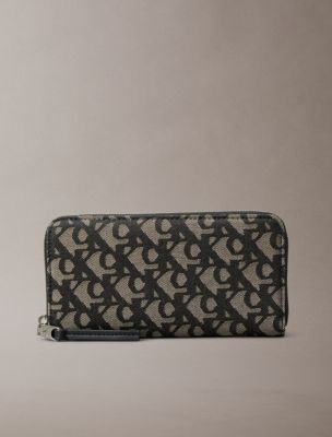 Allover Monogram Long Zip Wallet, Black / Lotus Beige Aop