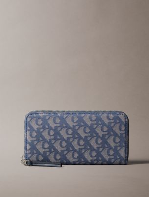 Allover Monogram Long Zip Wallet, Blue Indio / Atmosphere