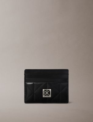 Quilted Emblem Card Case, Black