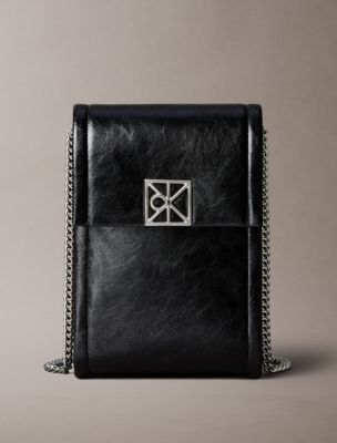 Emblem Hardware Phone Crossbody, Black
