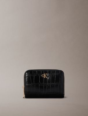 Женский кошелёк Calvin Klein Croc Minimal Monogram Zip Wallet, цвет: Чёрный