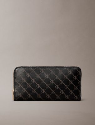 Coated Monogram Long Zip Wallet, Black/Coffee Ground Aop