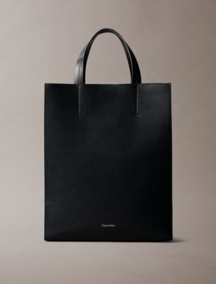 Line Leather Tote Bag, Black