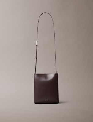 Line Leather Crossbody Bag, Raisin