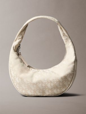 Allover Monogram Logo Crescent Shoulder Bag, Natural Aop