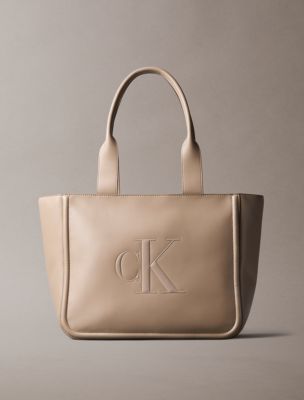 Embossed Monogram Tote Bag, Desert Taupe