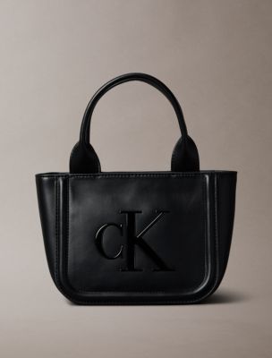 Embossed Monogram Logo Small Tote Bag, Black