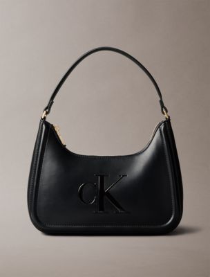 Embossed Monogram Logo Shoulder Bag, Black
