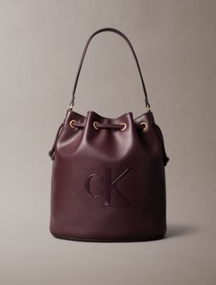 Embossed Monogram Logo Bucket Bag, Fudge