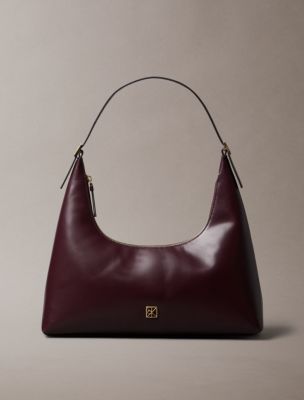 Monogram Logo Emblem Leather Shoulder Bag, Fudge