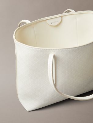 Женская сумка Calvin Klein Allover Emblem Logo Small Tote Bag with Pouch, цвет: Белый — фото 3