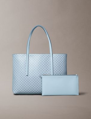 Allover Monogram Logo Small Tote Bag with Pouch, Palest Blue Aop