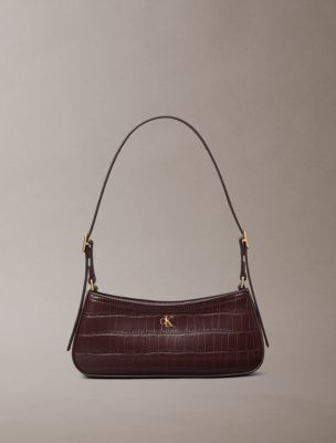 Monogram Logo Hardware Crocodile Print Shoulder Bag, Fudge