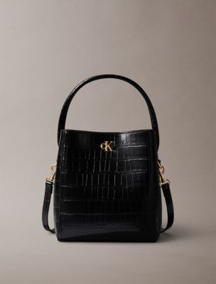 Monogram Logo Hardware Chain Crocodile Print Shoulder Bag, Black / Antique Light Gold