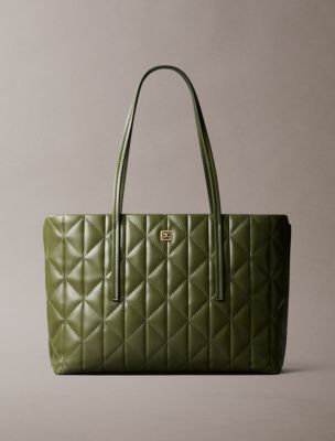 Quilted Emblem Logo Small Tote Bag, Cypress