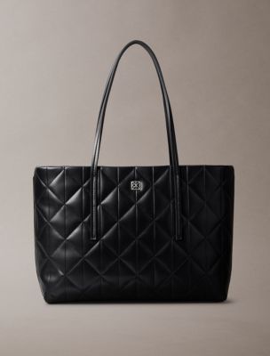 Quilted Emblem Logo Small Tote Bag, Black