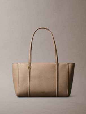 Emblem Logo Hardware Pebble Tote Bag, Desert Taupe