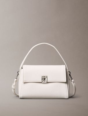 Emblem Logo Hardware Pebble Shoulder Bag, White Alyssum