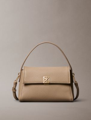 Emblem Logo Hardware Pebble Shoulder Bag, Desert Taupe