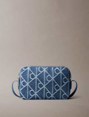 Allover Emblem Logo Denim Camera Bag, Denim Medium Wash
