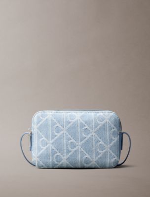Allover Emblem Logo Denim Camera Bag, Denim Light Wash