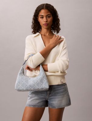 Женские сумки Calvin Klein Allover Emblem Logo Denim Shoulder — фото 4