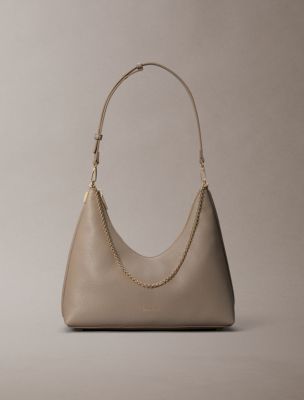 Emblem Logo Hardware Pebble Shoulder Bag, Desert Taupe