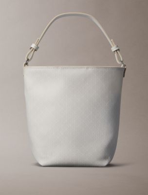 Allover Emblem Logo Small Bucket Bag with Pouch, Lily White Aop