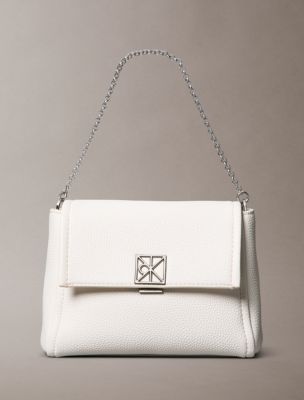 Emblem Logo Hardware Pebble Crossbody Bag, White Alyssum