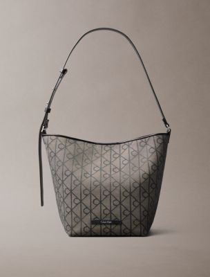 Allover Emblem Logo Jacquard Bucket Bag with Pouch, Lotus Beige
