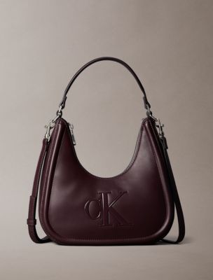 Embossed Monogram Crescent Bag, Fudge