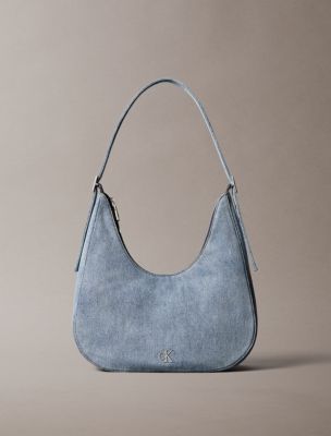 Logo Denim Crescent Crossbody Bag, Light Denim Wash
